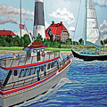 Fire Island Lighthouse and boats in the Great South Bay towel version